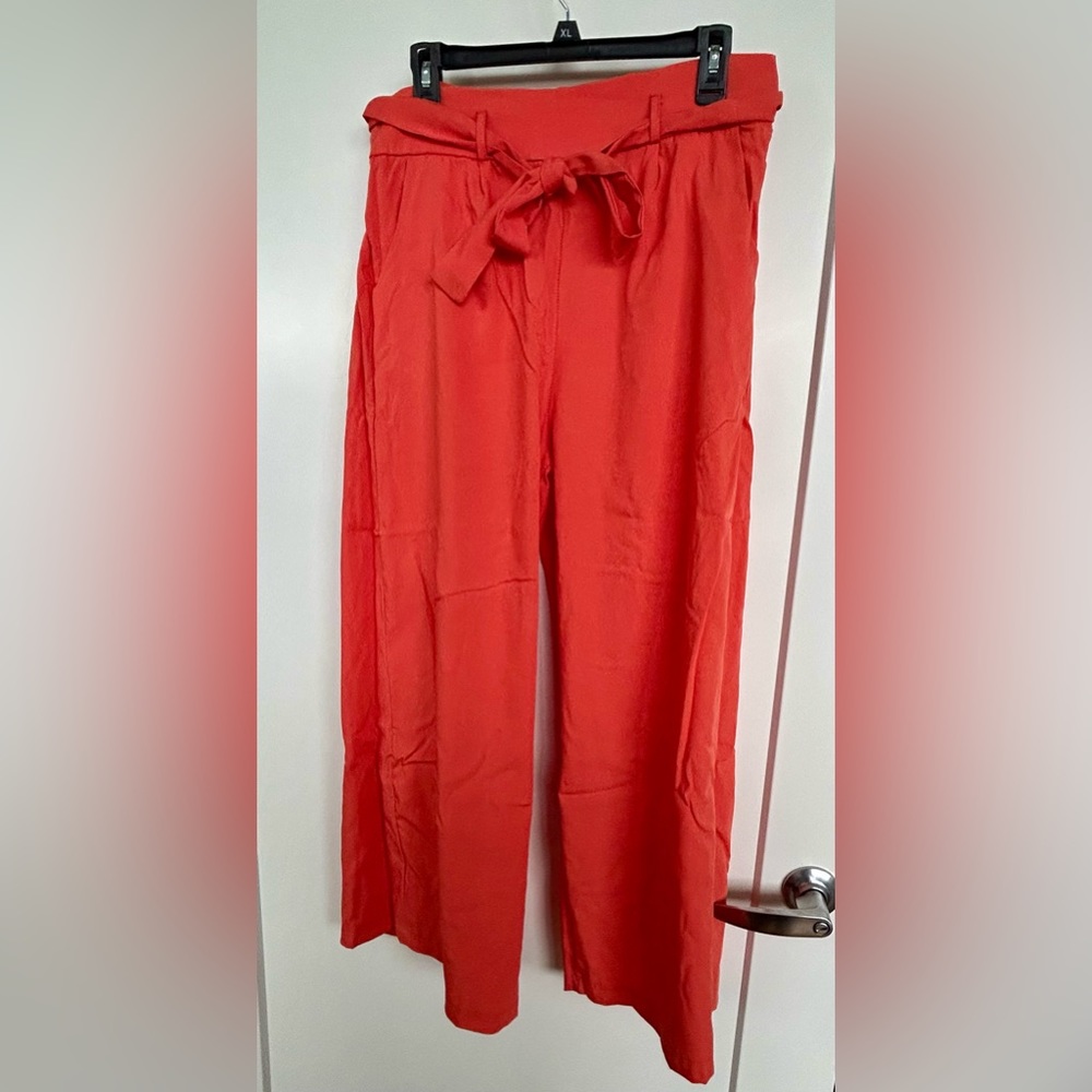 Ecowish coral/orange wide leg pants with belt tie,  xl